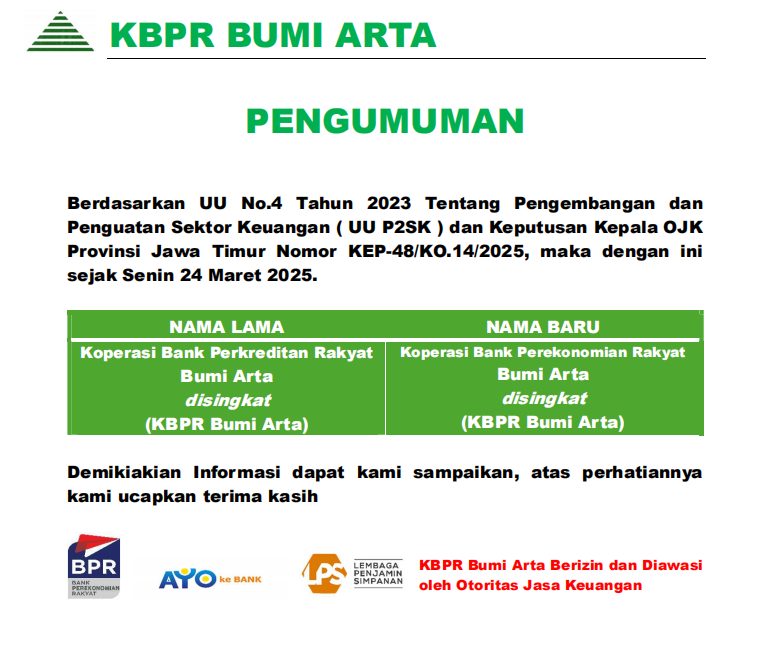KBPR Bumi Arta Berganti Nama